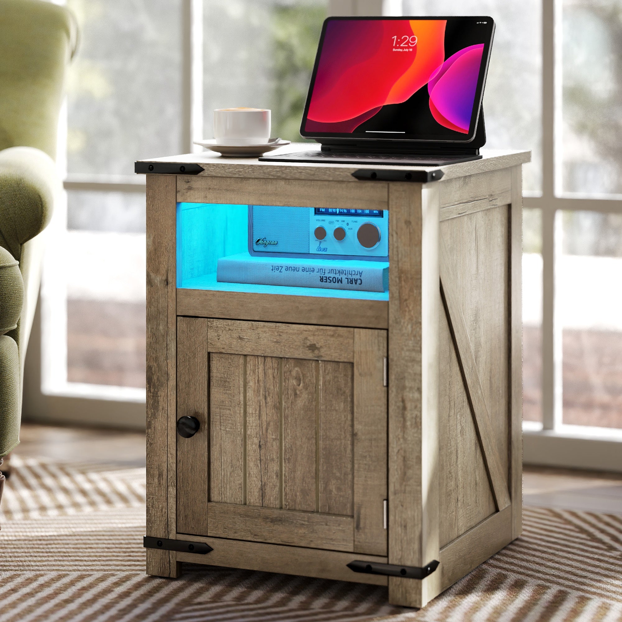 Homshop Rustic Wooden End Table with Built-In USB Charging Port - Perfect for Bedroom, Living Room, or Office Decor