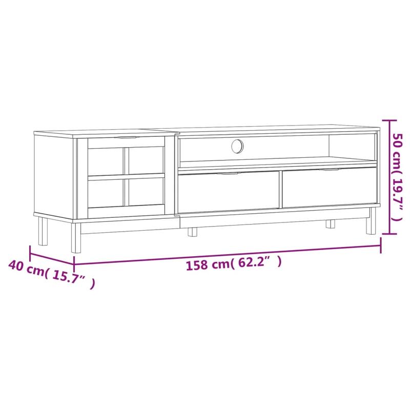 TV Stand with Glass Door FLAM 62.2"x15.7"x19.7" Solid Wood Pine