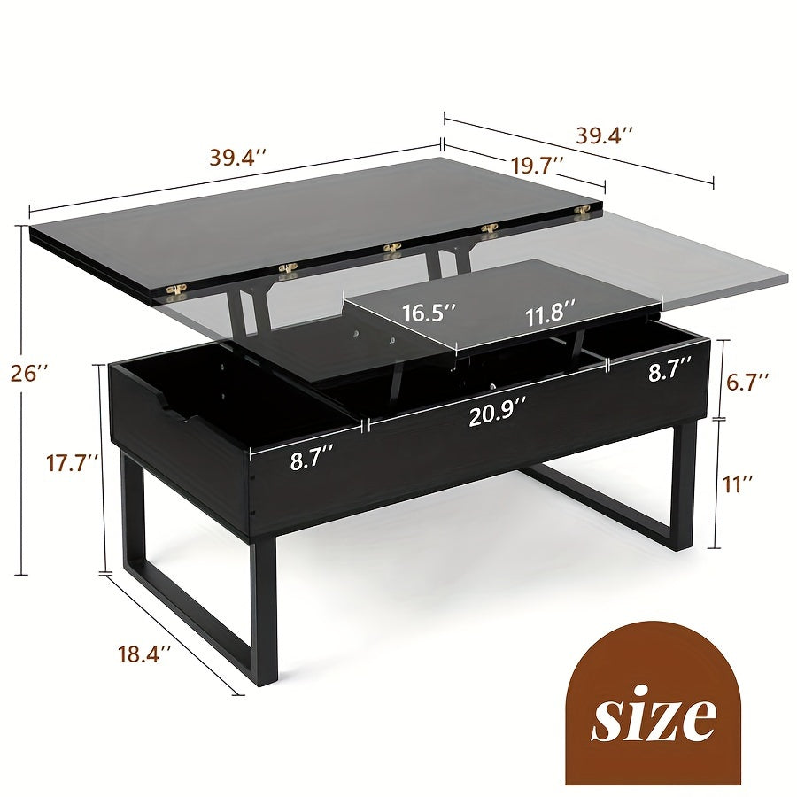 99cm Lift Up Coffee Table With Storage Compartment, Extendable Up To 39.4 * 39.4 Inch