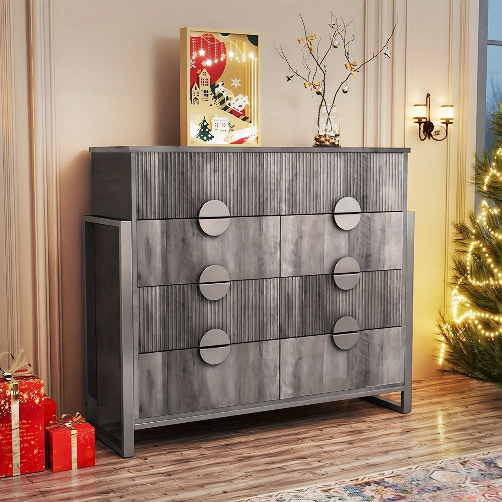 Dressers for Bedroom, 4/8 storage compartment Dresser Chest Of Drawers with Metal Frame, Storage Organizer Unit with Fluted Panel for Living Room, Hallway