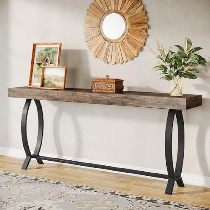 Console Foyer Table for Entryway: 180 cm Narrow Long Entryway Table, Farmhouse Sofa Table Behind Couch with Metal Legs, Entrance Table for Hallway, Living Room, Deck Boxes