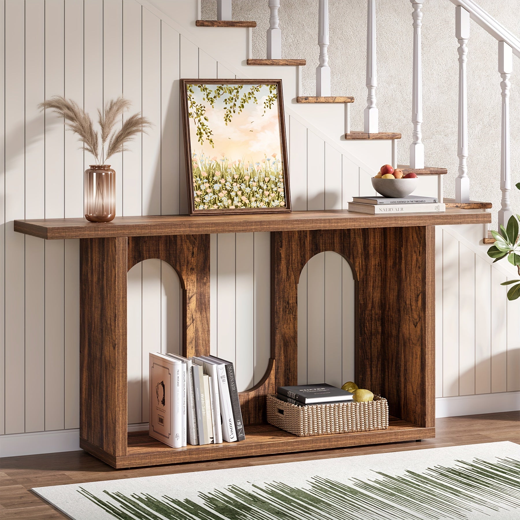 2-Tier Wooden Entryway Table With Storage, Narrow Console Table Long Modern Sofa Table Behind Couch for Foyer, Entrance, Hallway, Living Room (cm)