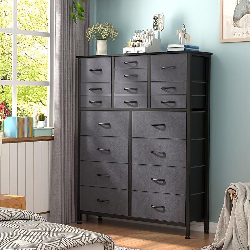 Dresser For Bedroom With 18 Fabric Drawers, Tall Storage Dresser, Chest Of Drawers For Closet, Nursery, Bedside, Living Room, Laundry, Entryway, Hallway