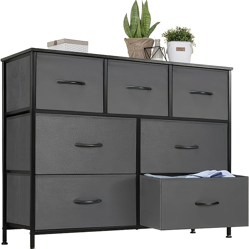 7 Drawer Fabric Storage Tower Dresser - Bedroom Storage Solution With 45 Inch Screen Wooden TV Stand