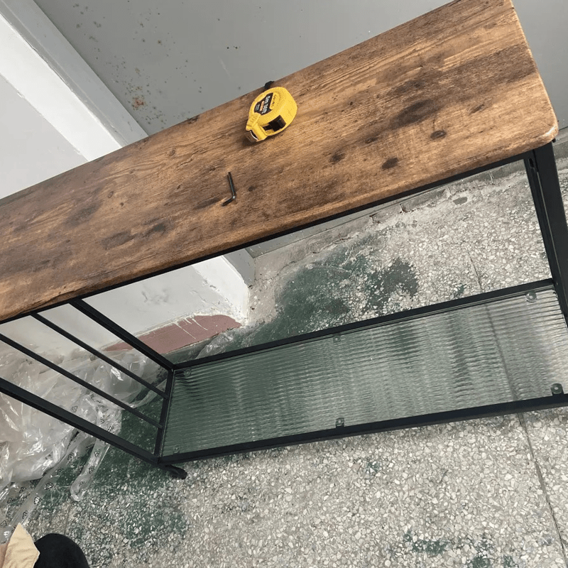 Console Table, Behind Couch Table, Industrial Hallway Table with Glass Shelf and Metal Frame, Narrow Entryway Table, Narrow Console Table, for Hallway, Living Room, Bedroom 105.5X30X81.0cm