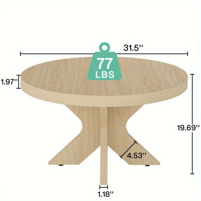 Elegant 79cm Round Wooden Coffee Table with Dual X-Shaped Legs - Modern Centerpiece for Living Room