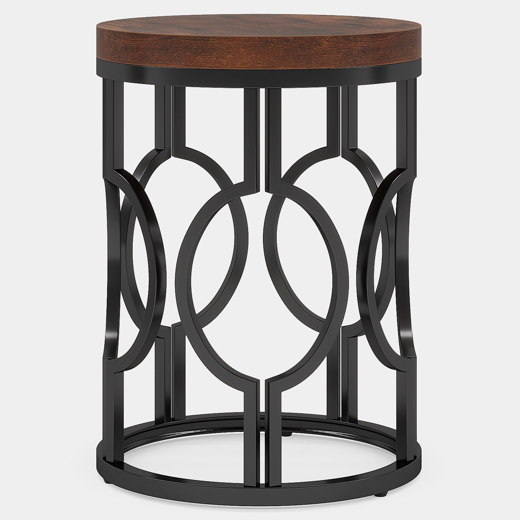 Round End Table, Industrial Side Table with Metal Hollow Frame