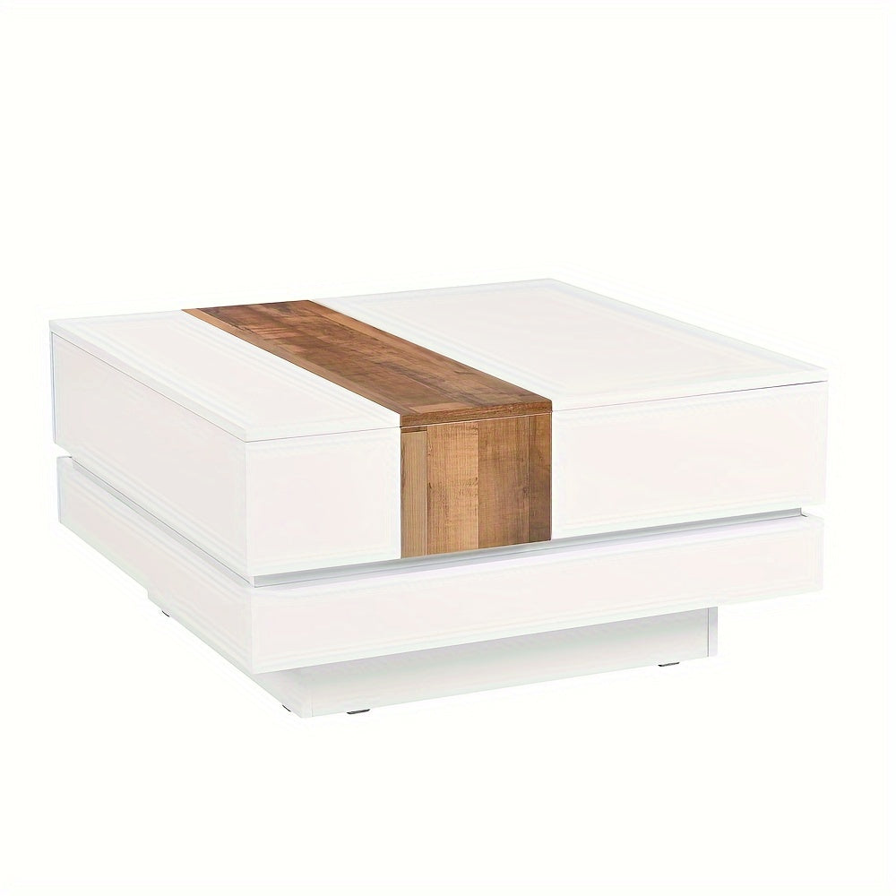 81cm Square Coffee Table With Sliding Tabletop, High Gloss Center Table With Hidden Storage Compartment, Extendable Cocktail Table With Walnut Grain Finish For Living Room