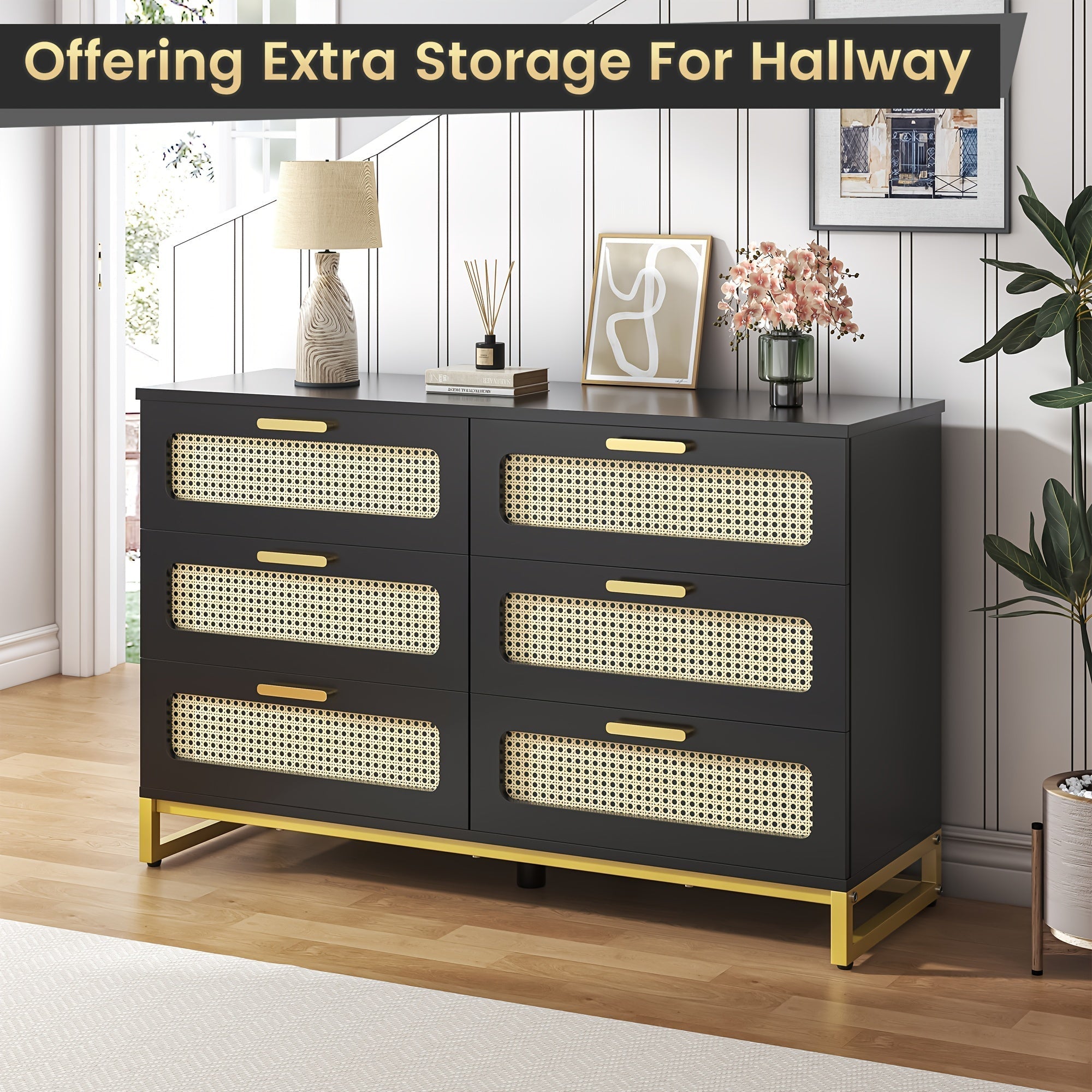 Rattan Dresser, 6 Drawer Dresser for Bedroom