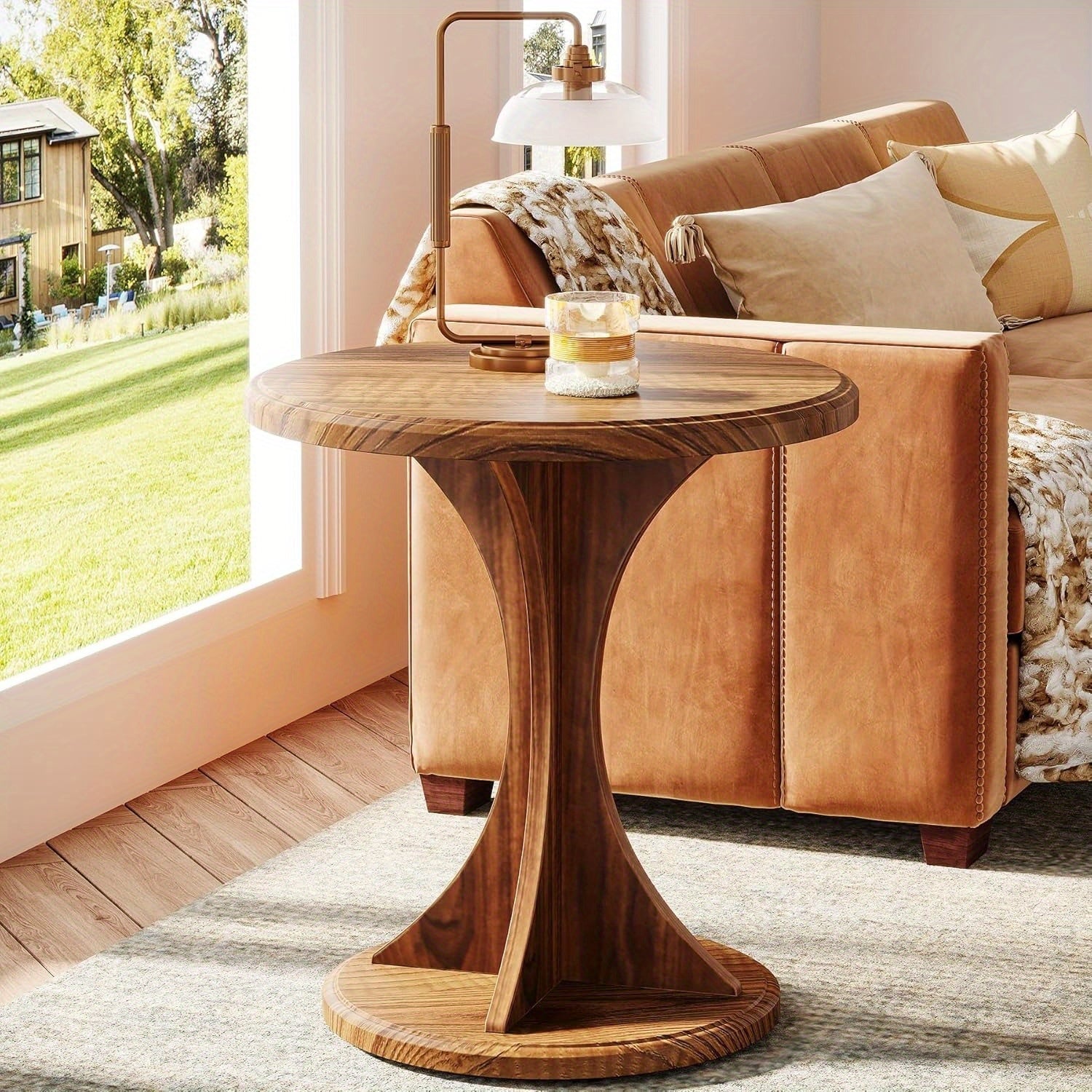 Round End Side Table: Wood Small Sofa Chair Side Table for Living Room, Office, Mid-Century Bedside Nightstand for Bedroom, Accent Table, Easy Assembly