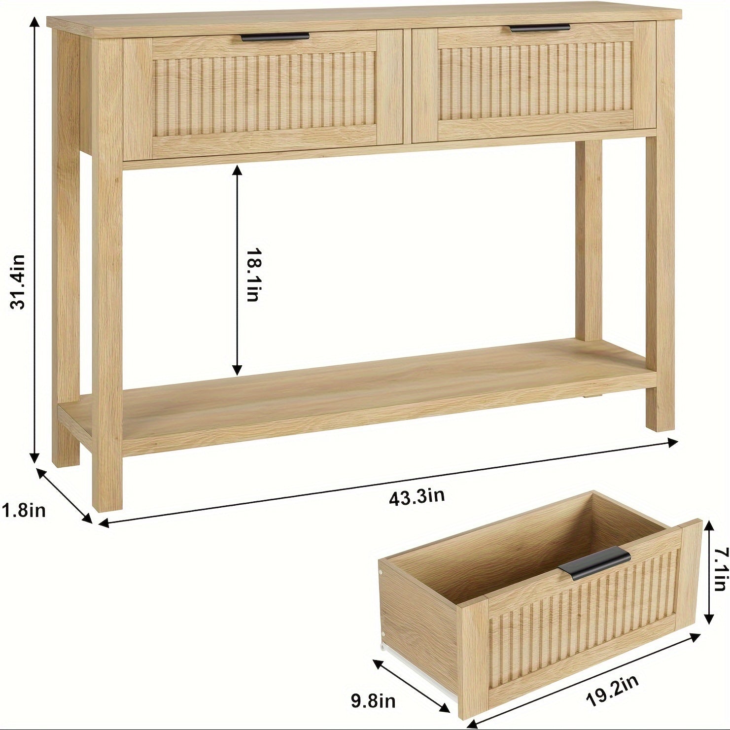 Farmhouse Entryway Table, 109.22 cm Wood Console Table with 2 Drawers, 2 Tier Sofa Table with Storage for Living Room, Foyer Tables for Entryway - Burlywood