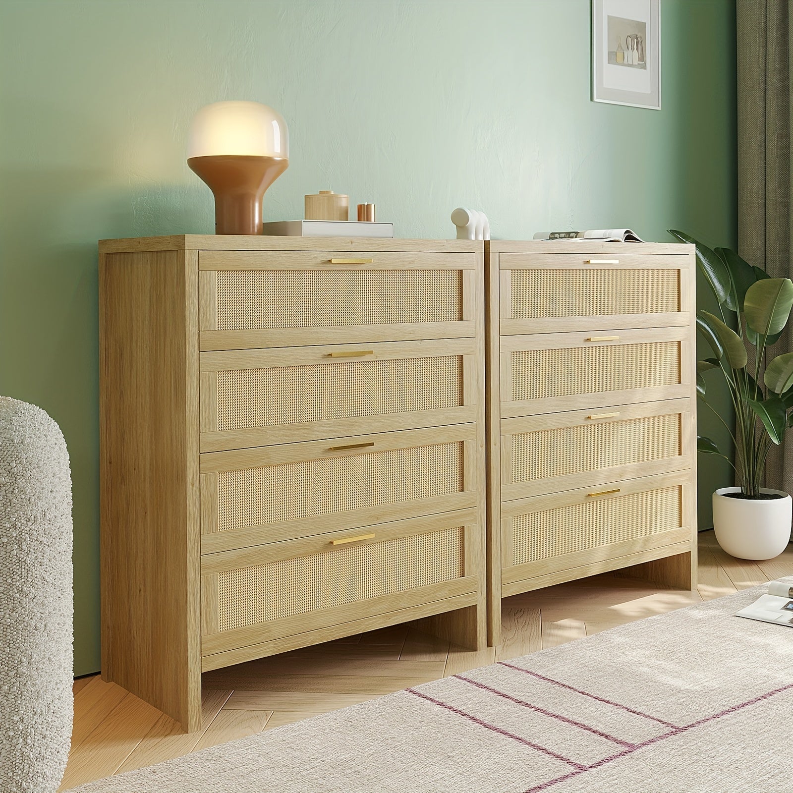 105cm Rattan Chest With 4 Drawers, Metal Handles