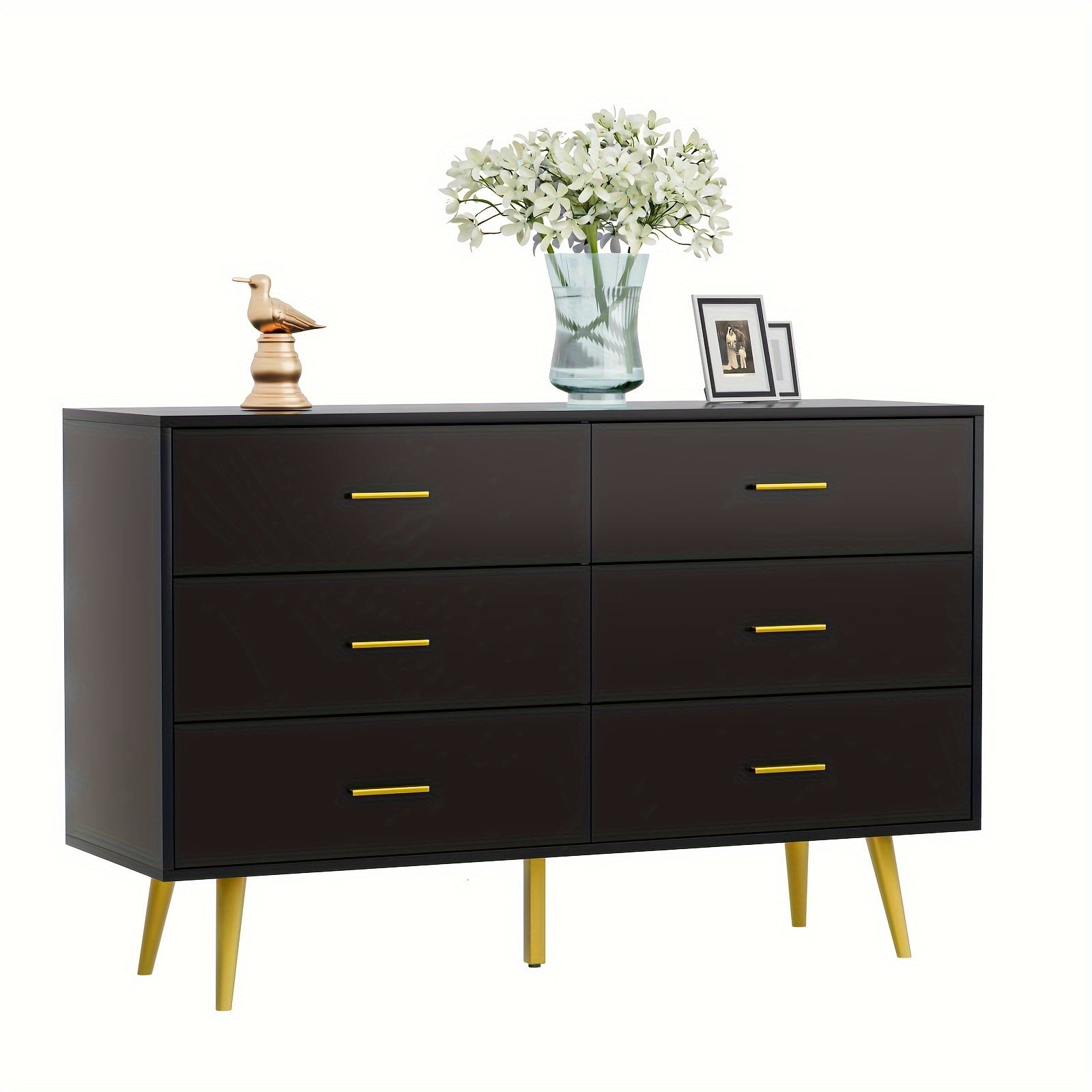 6-Drawer Dresser, Modern Wooden Chest with Wide Drawers, Golden Metal Handles, Ample Storage, ≥3.2 Cubic Feet Capacity, ≥27" Height, with No Electricity Required, for Bedroom, Hallway, Entryway, Storage Drawer U