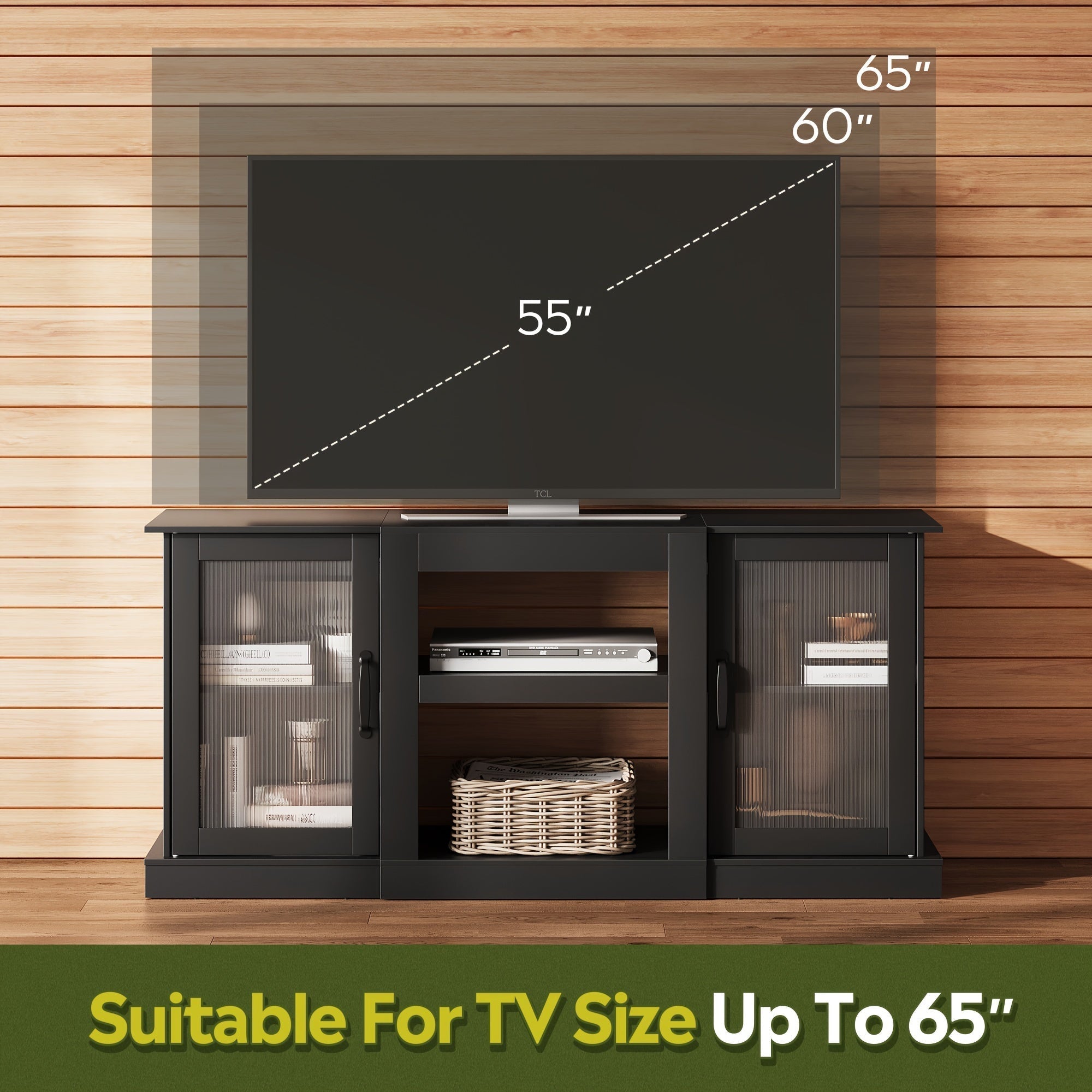 Retro TV Stand for 165cm TV, TV Console Cabinet with Storage, Open Shelves Entertainment Center for Living Room and Bedroom