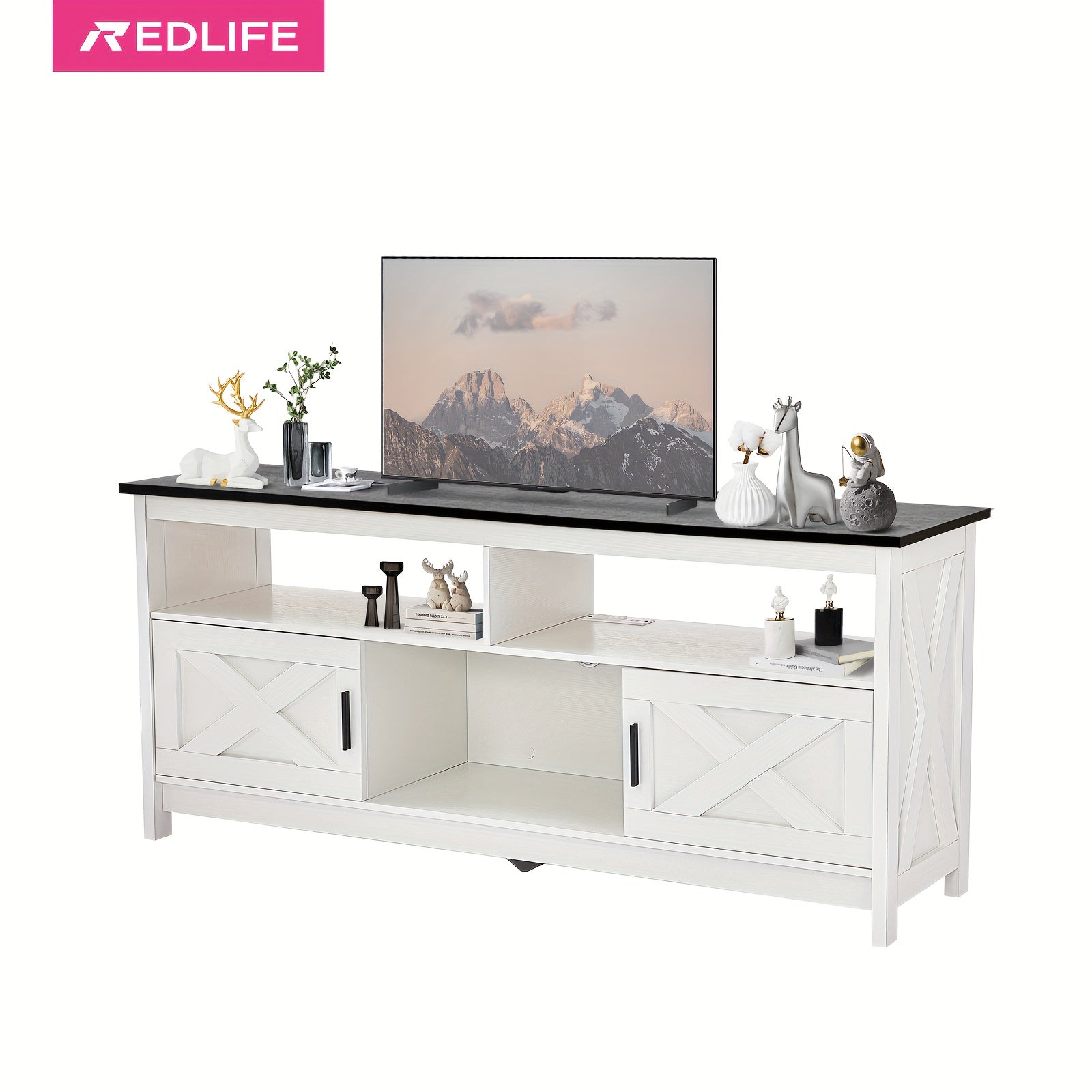 Rustic Farmhouse TV Stand for 127-165cm TVs - Mid-Century Modern Entertainment Center with Ample Storage, Durable MDF Construction, and Real Wood Grain Accents