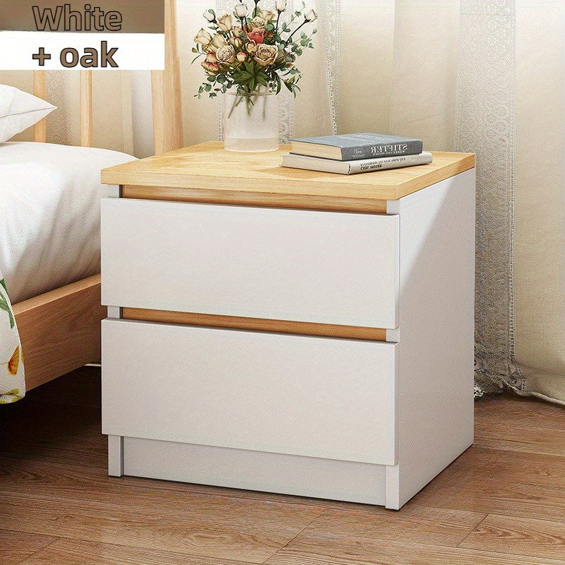 Cork Wood Nightstand with Dual Drawers, Manufactured Wood Bedside Table, Compact Storage Cabinet, Elegant Simplistic Design, with Closed Storage for Bedroom Furniture