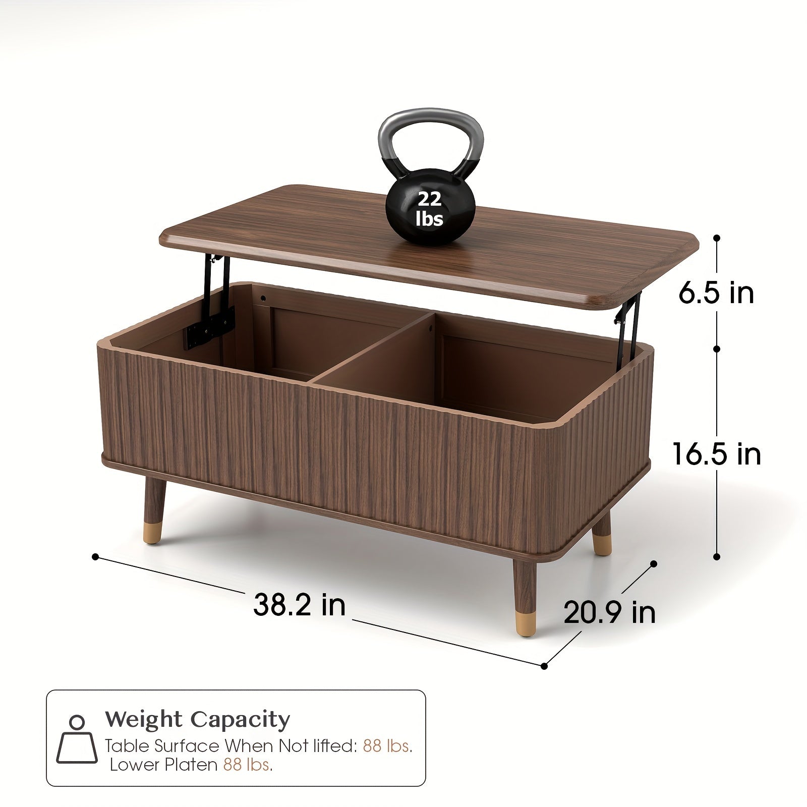 Rectangular Coffee Table, Modern Small Coffee Table, Coffee Table With Adjustable Top Height, Coffee Table With Storage, Living Room Side Table, For Living Room, Home Office, Walnut