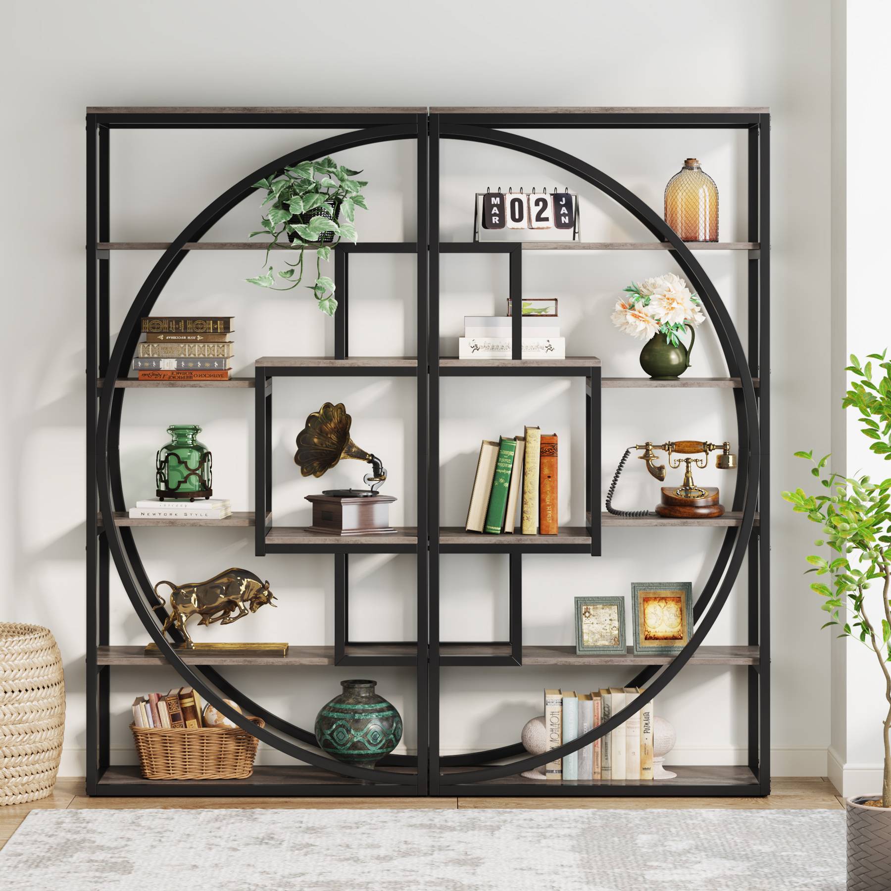 Industrial Bookshelf Bookcase with 20.32 cm Open Storage Shelves