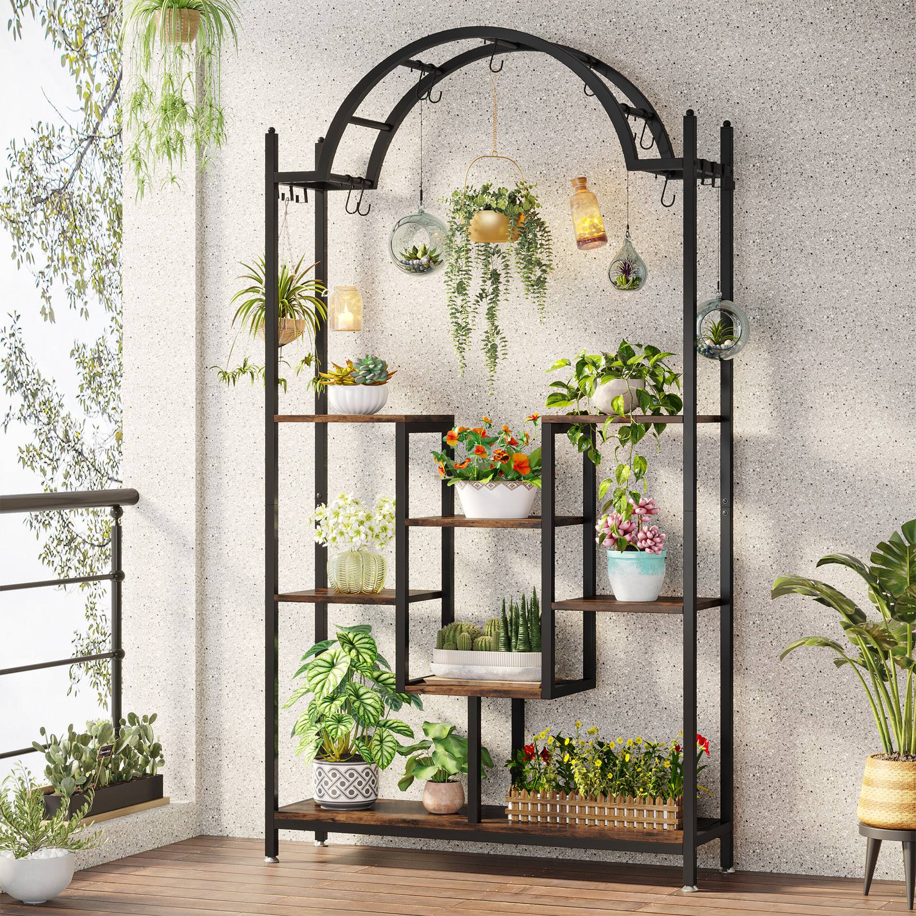 Arched Plant Stand, 190 cm Flower Stands with Hanging Hooks