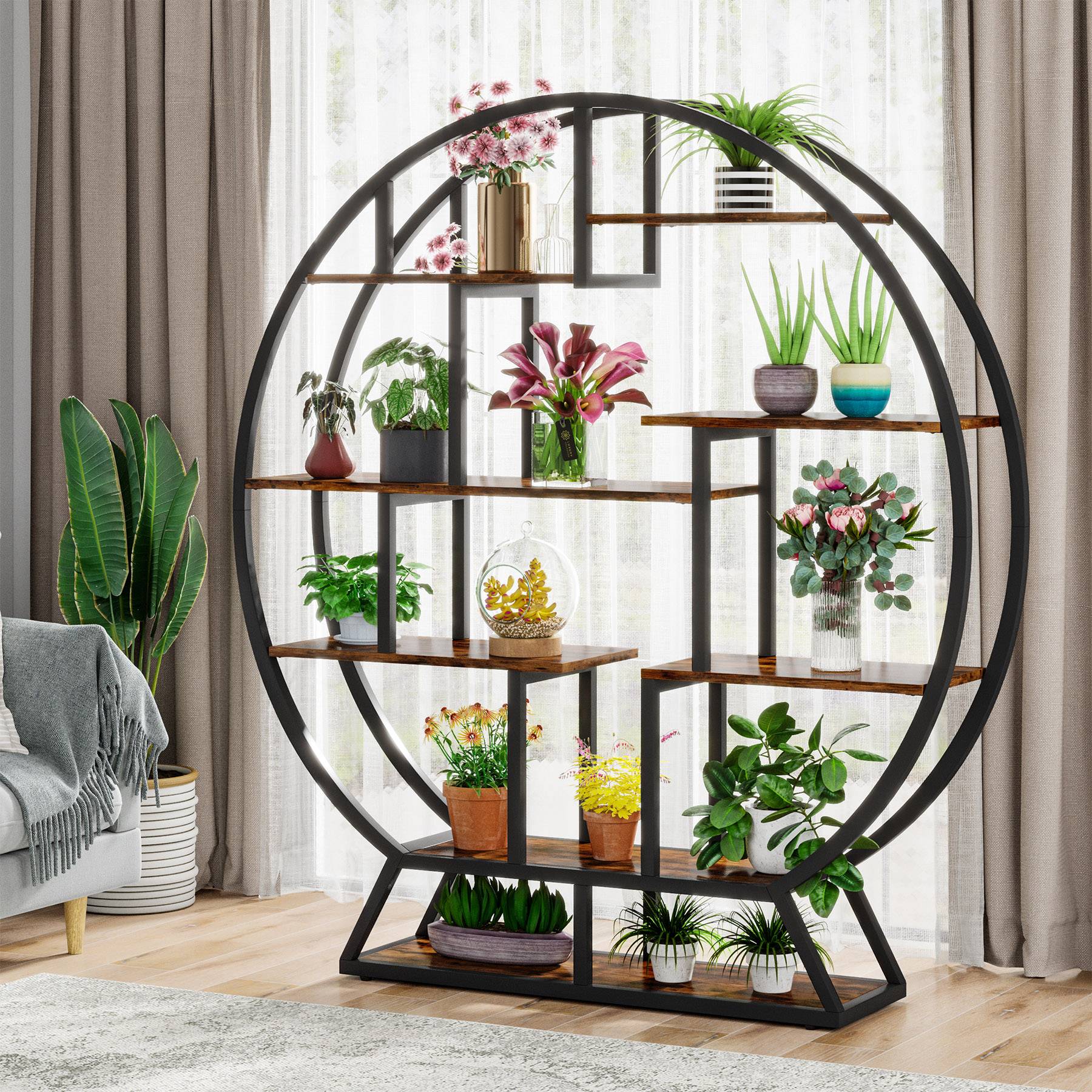 Round Plant Stand, 160 cm Flower Pot Plant Rack with 8 Shelves