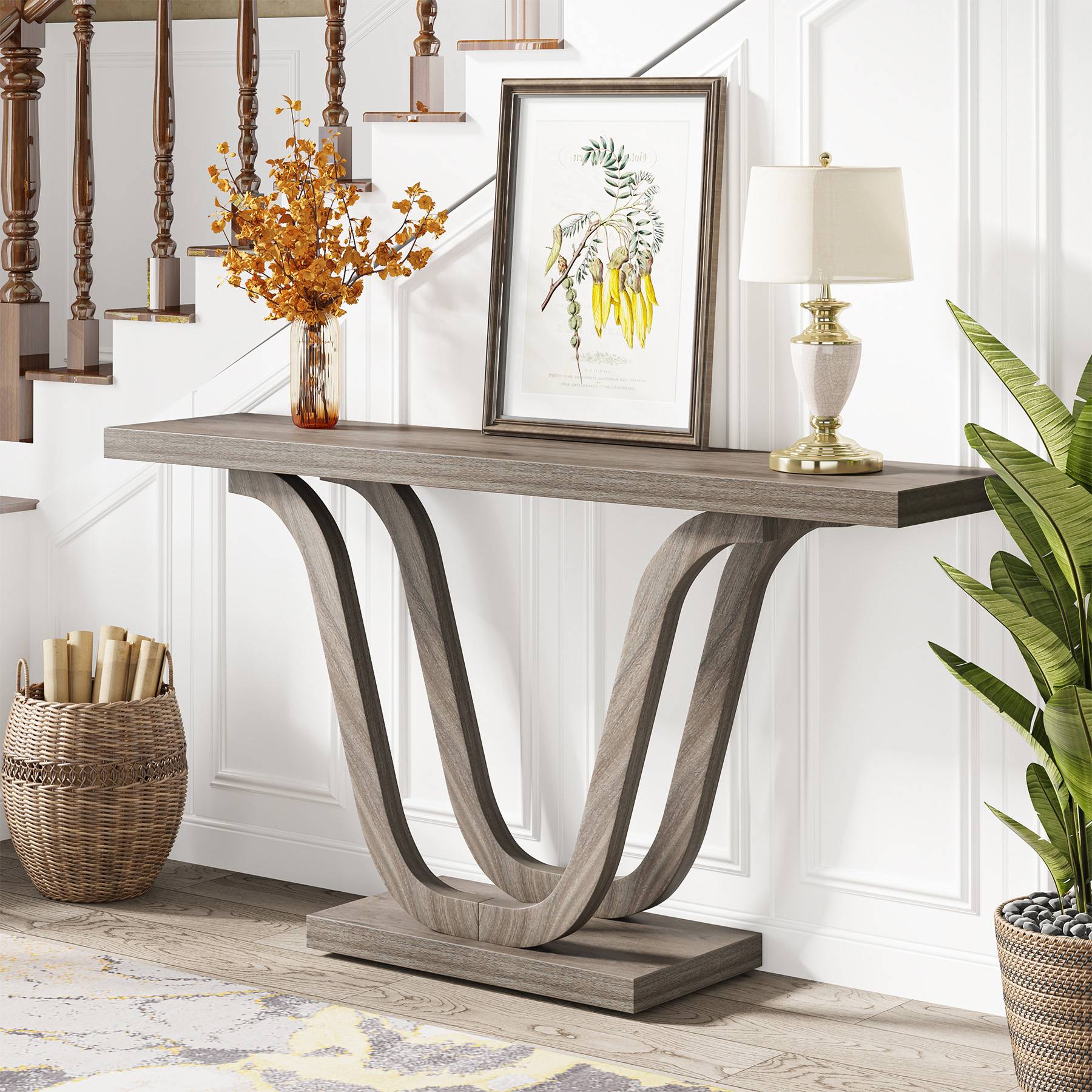 Farmhouse Console Table, 140 cm Wood Sofa Table Hallway Table