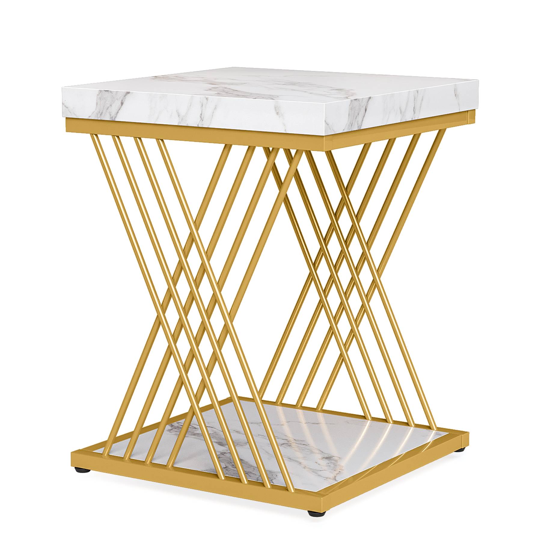 Square End Table, 2-Tier Side Table Modern Bedside Table