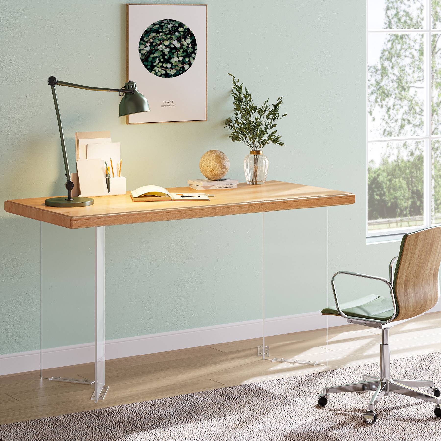 140 cm Computer Desk, Modern Study Writing Table with Acrylic Legs