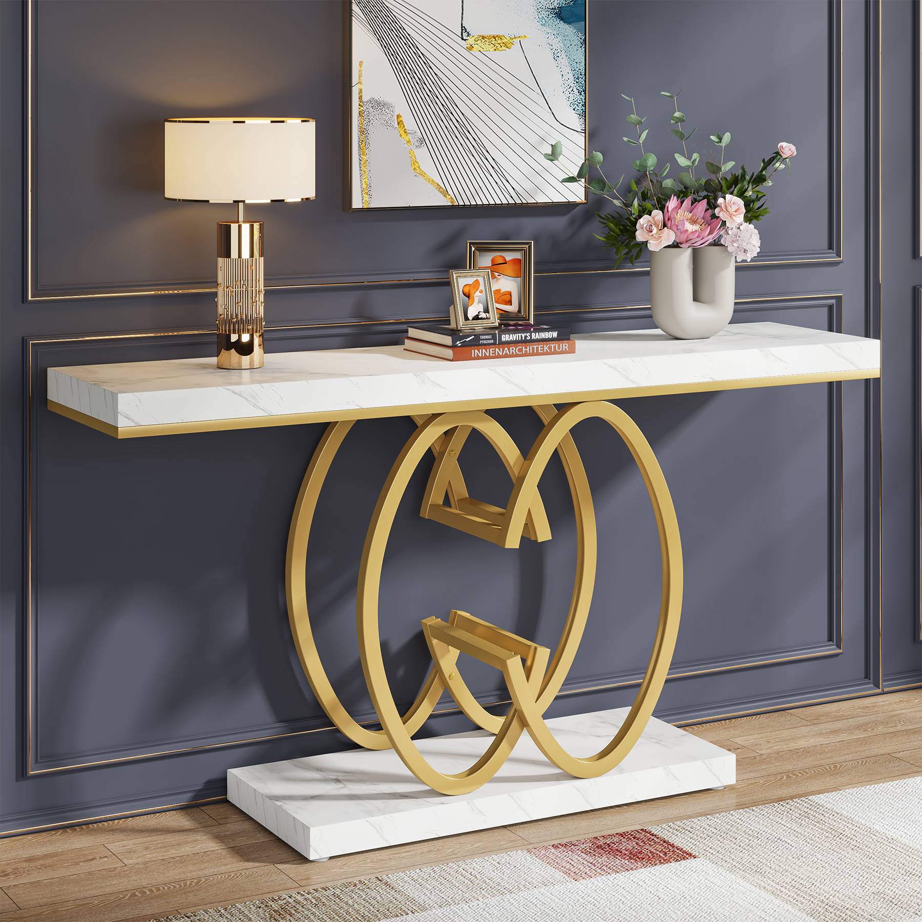 140 cm Narrow Console Table, Modern Sofa Accent Table for Hallway