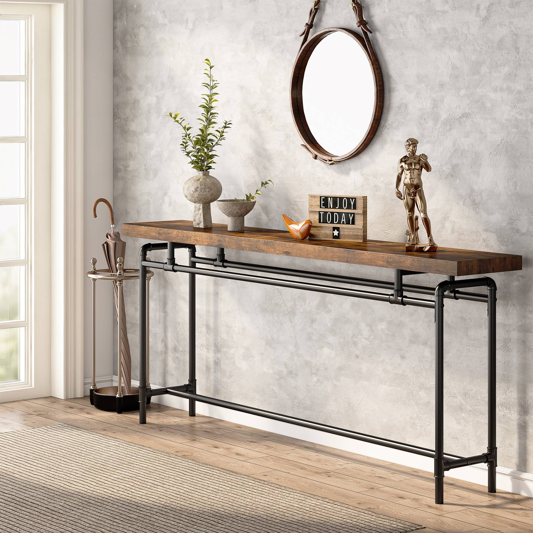 Industrial Console Table, 180 cm Narrow Foyer Sofa Table for Entrance