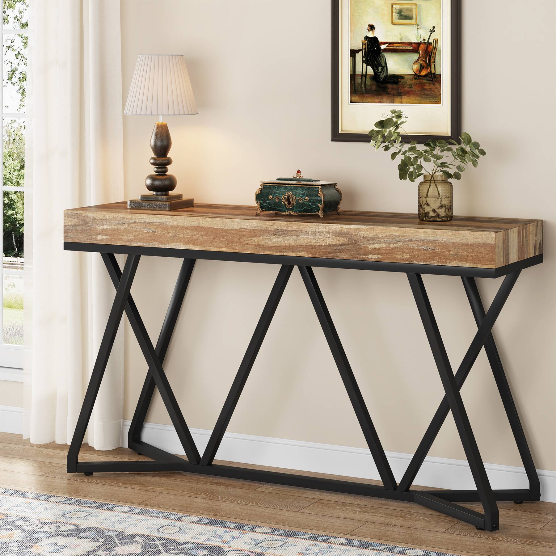 Farmhouse Console Table, 140 cm Sofa Table Wood Entryway Table