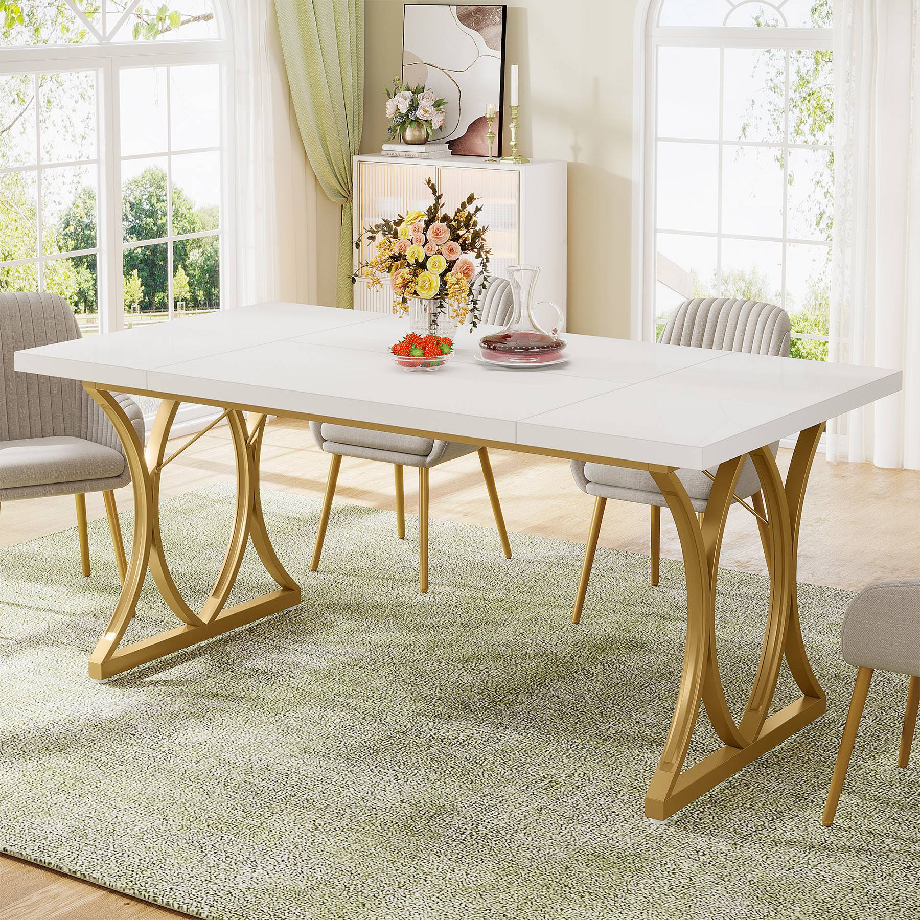 Modern Dining Table, Rectangular Kitchen Table for 6 People (cm)