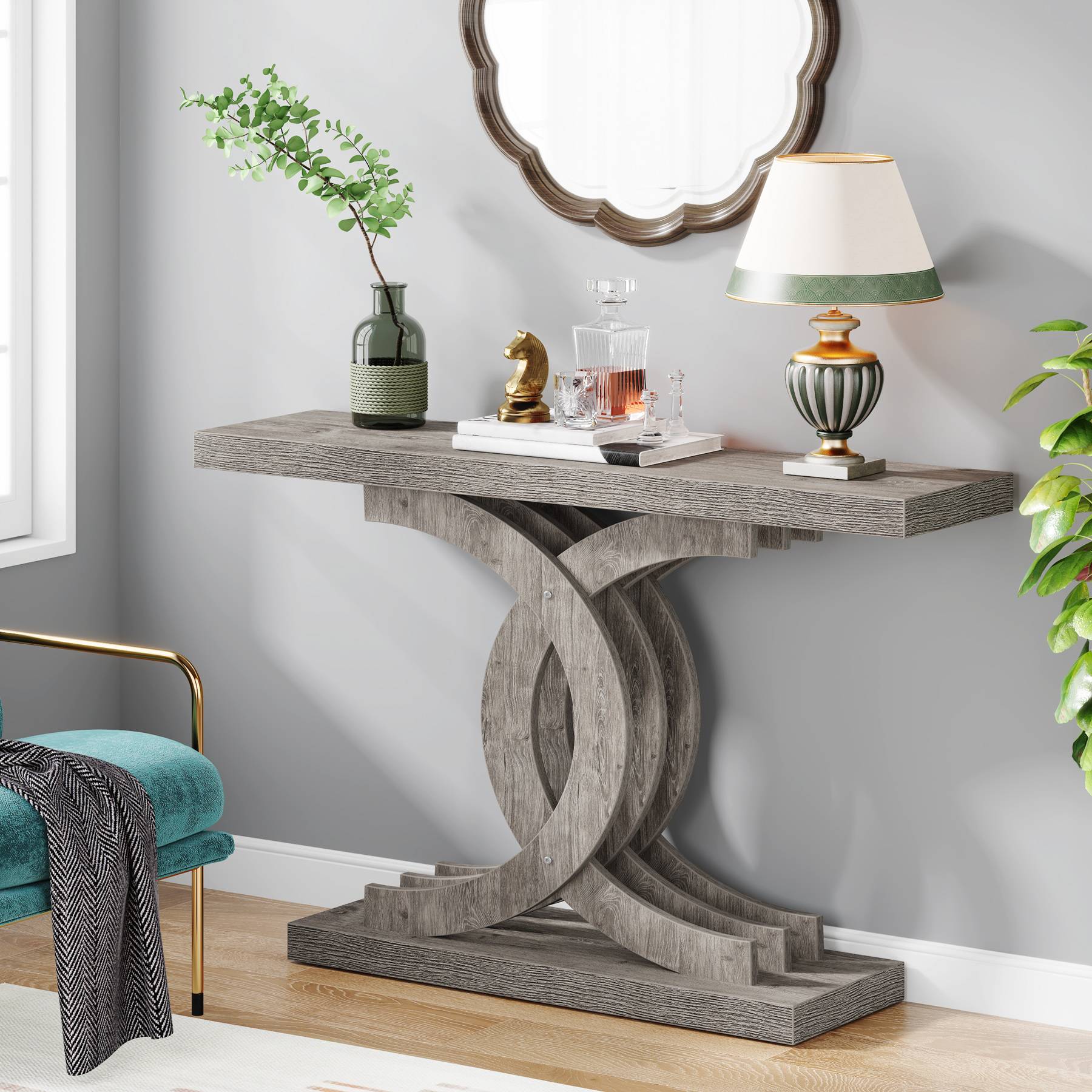 99 cm Farmhouse Console Table Entryway Table with Geometric Base