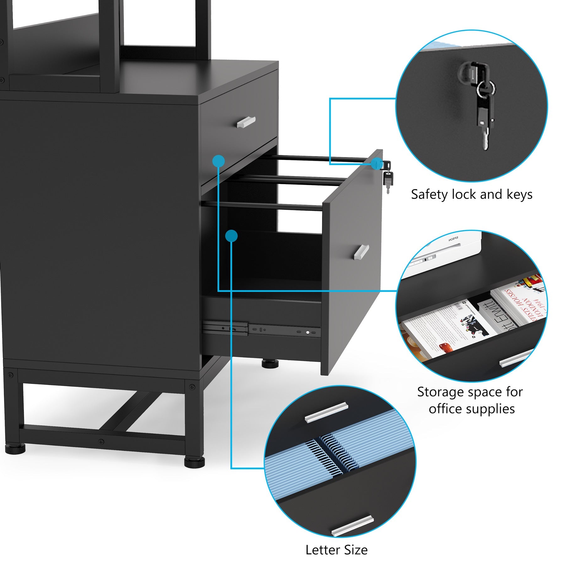 Vertical File Cabinet, 2-Drawer Filing Cabinet with Open Shelves (cm)