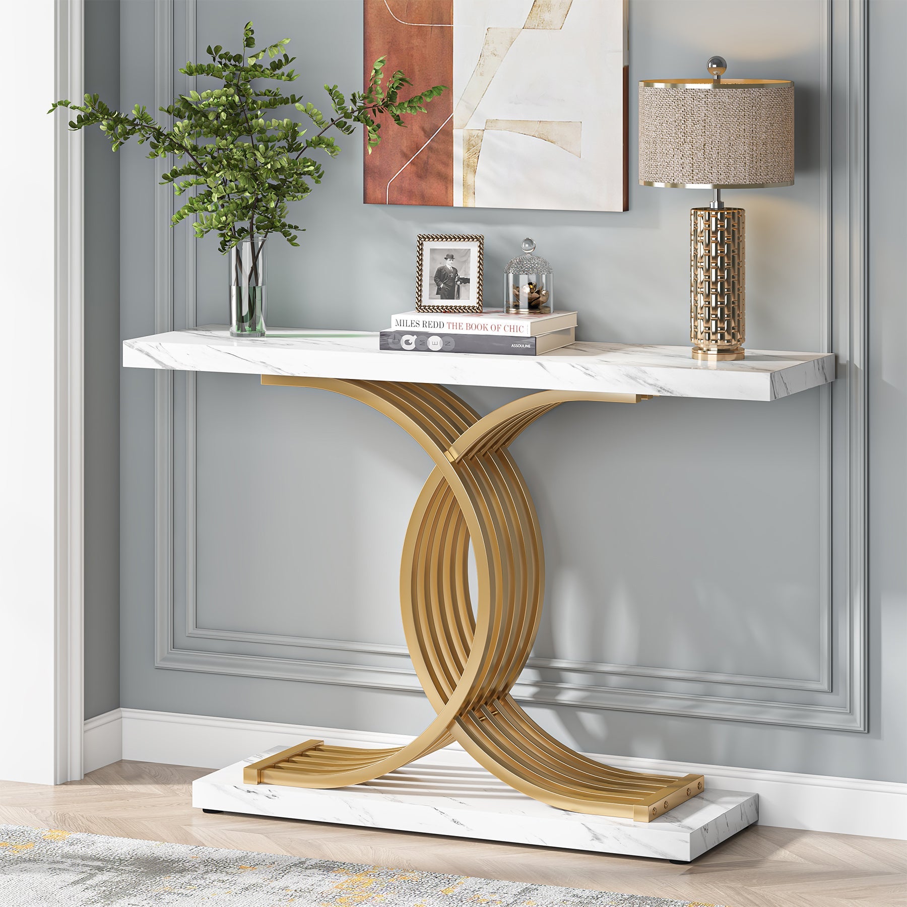 99 cm Console Table, Narrow Faux Marble Entryway Hallway Sofa Table