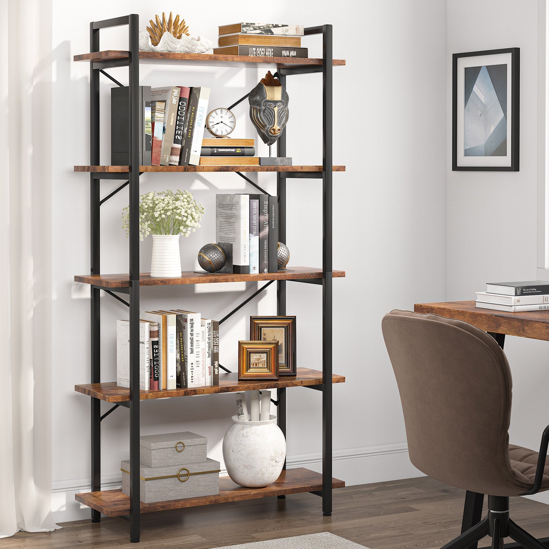 5-Tier Bookshelf, Industrial Etagere Bookcase Display Shelf Unit (cm)