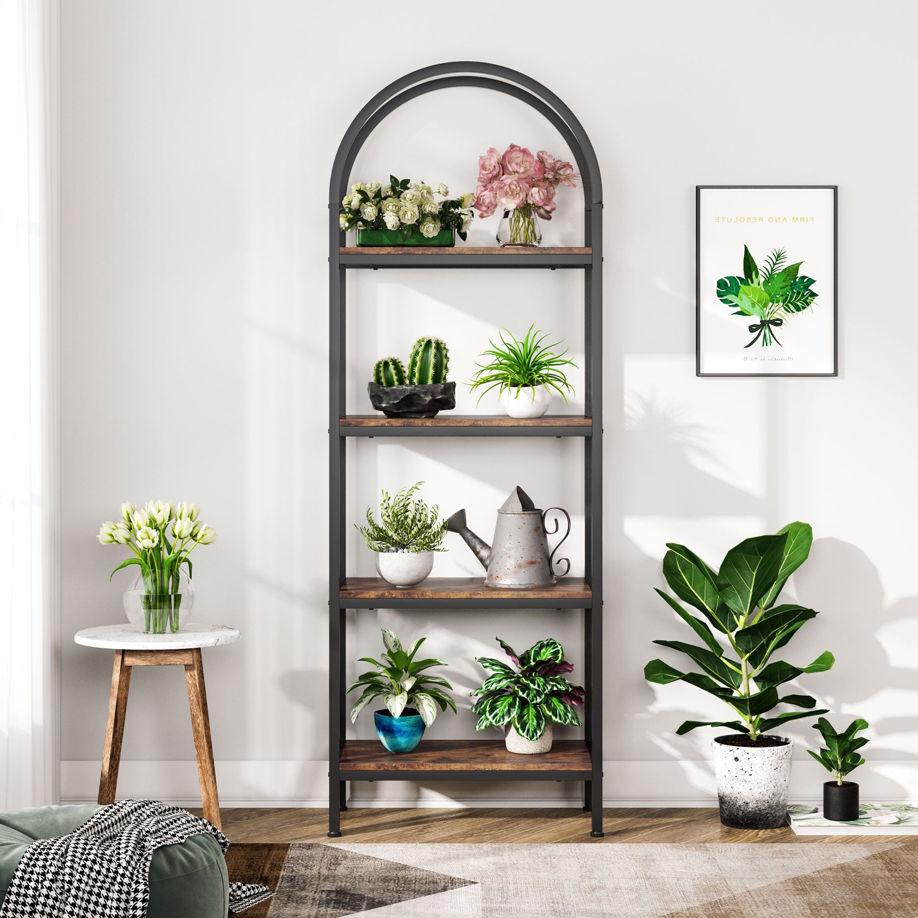 4-Tier / 5-Tier Bookshelf, Arched Bookcase Display Rack with Storage Shelves (in cm)