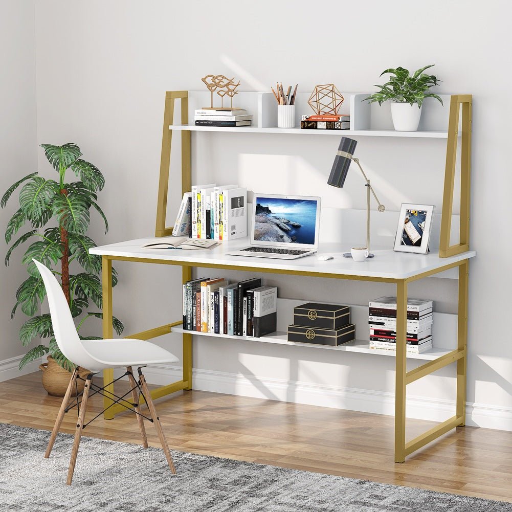 119 cm Computer Desk, Heavy Duty Writing Desk with Hutch & Bookshelf