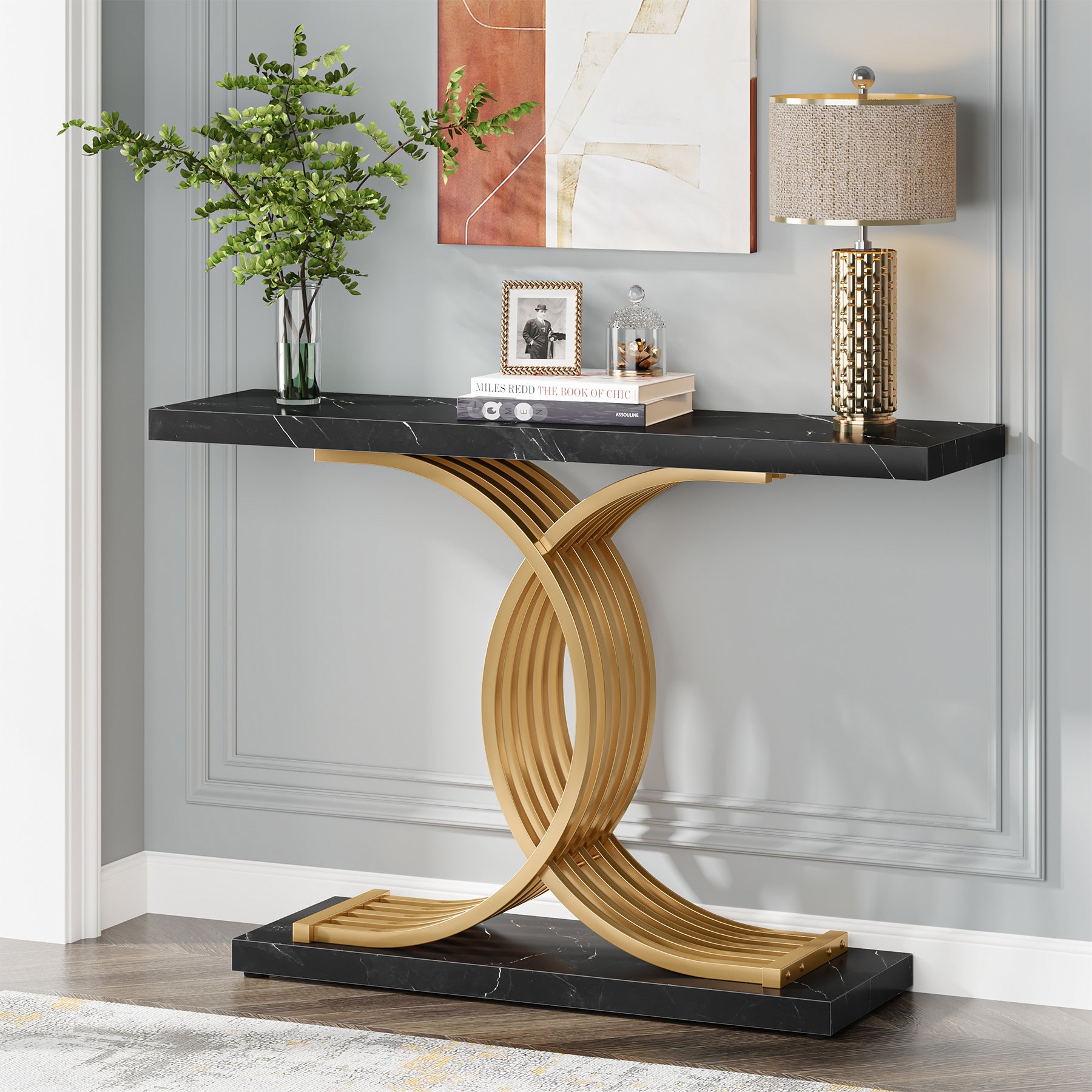 99 cm Console Table, Narrow Faux Marble Entryway Hallway Sofa Table