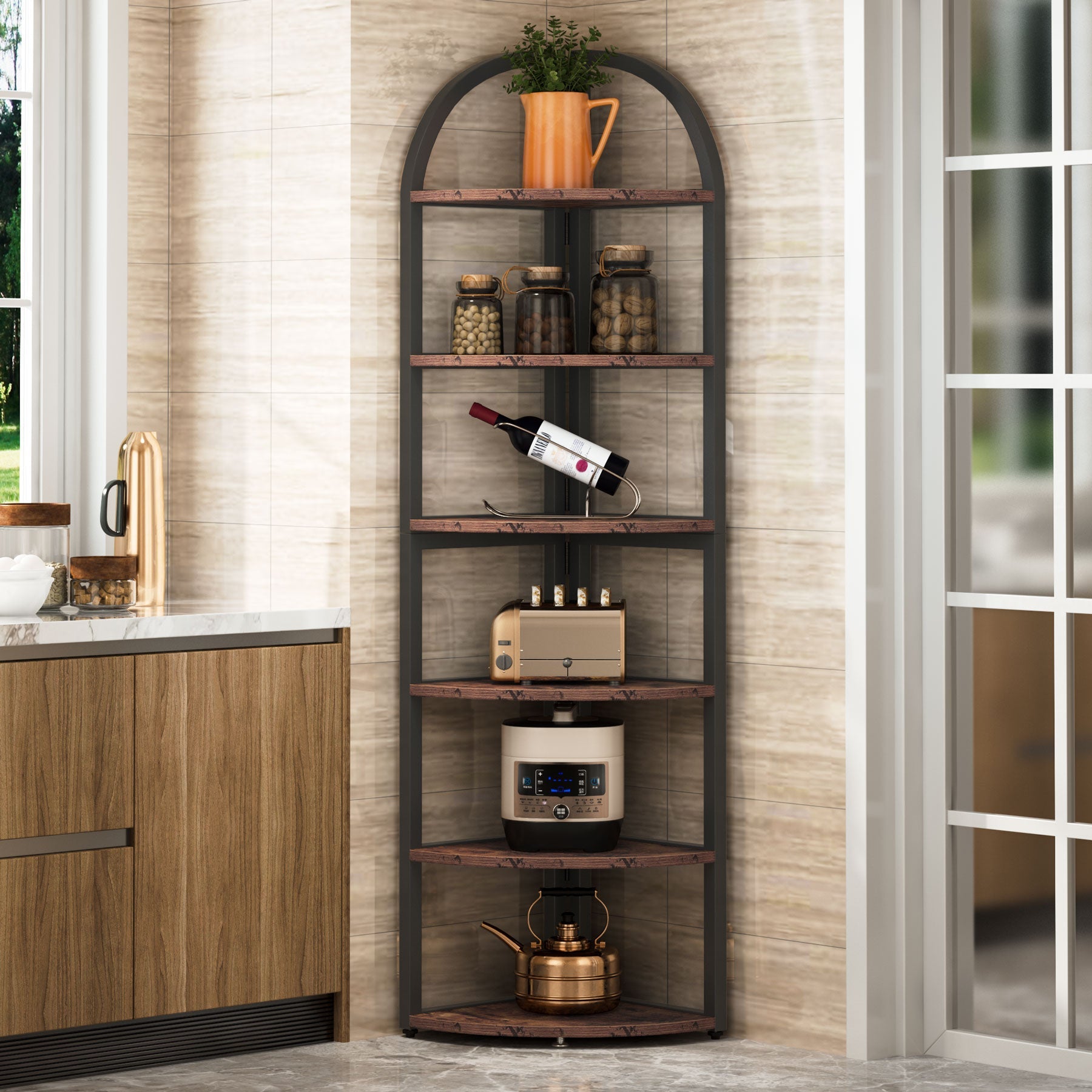 6-Tier Corner Shelf, 180 cm Tall Corner Bookshelf for Small Space