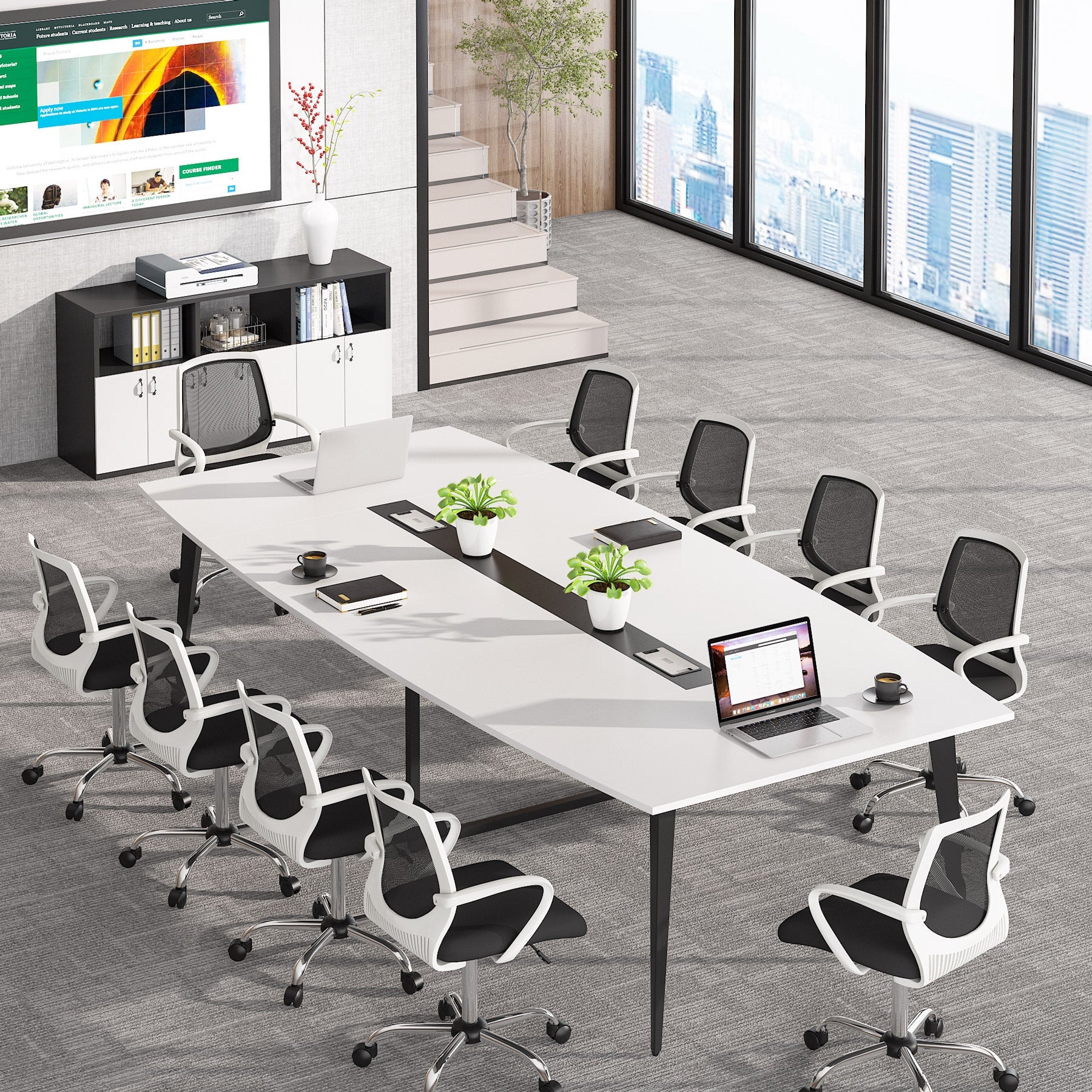 183 cm / 244 cm Conference Table, Modern Boat Shaped Meeting Table