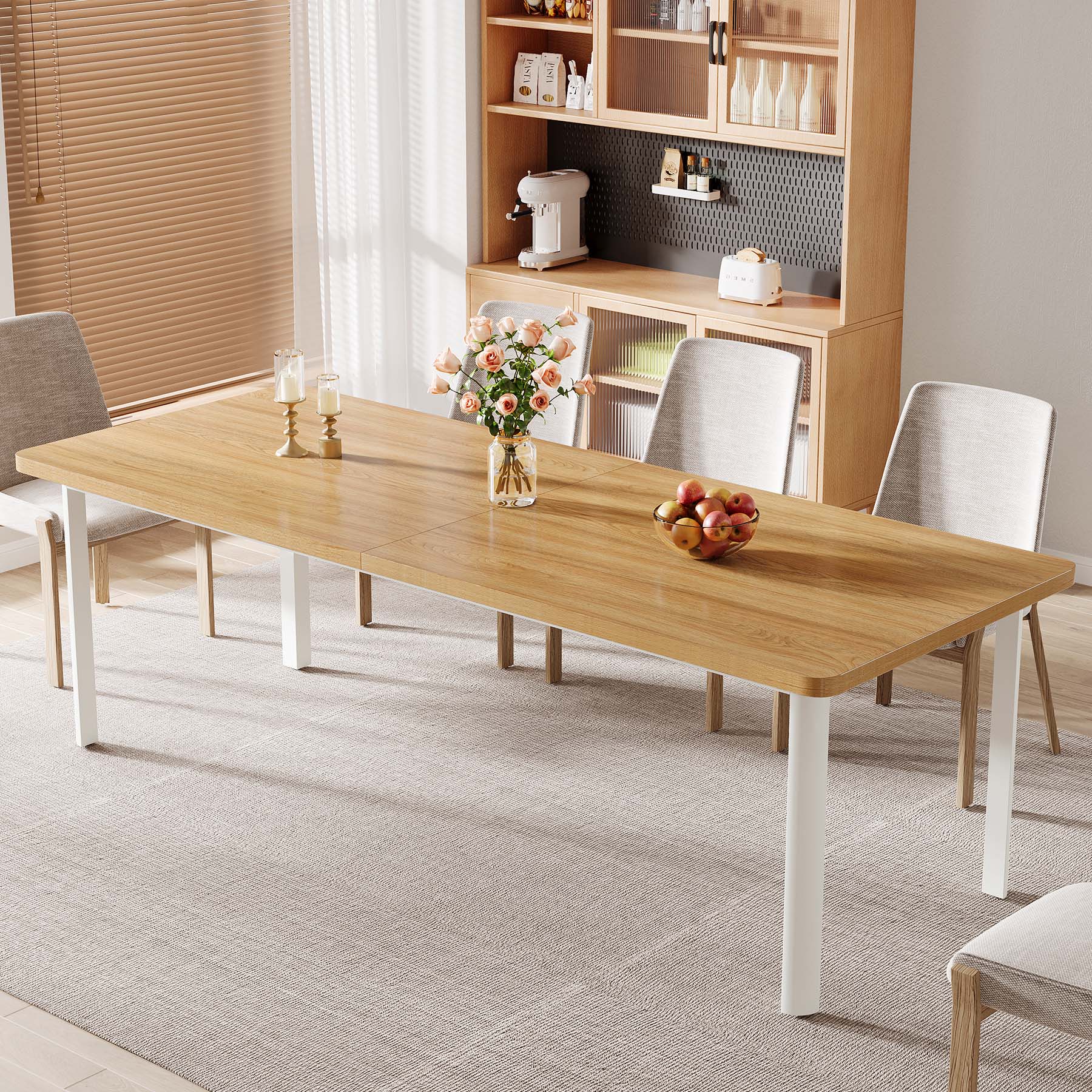 Wood Dining Table, 198 cm Kitchen Table Dinner Table for 6-8