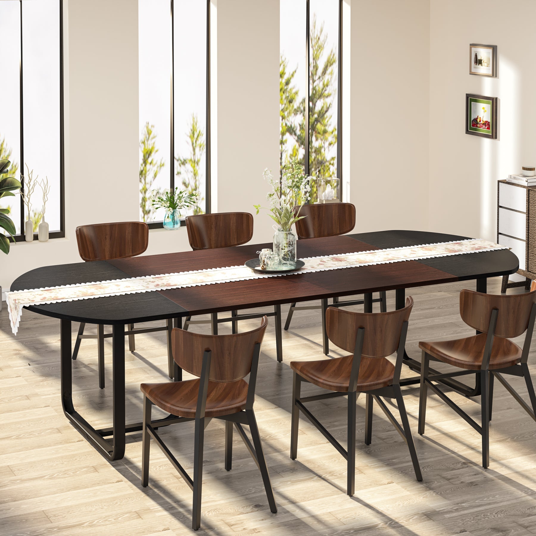 180 cm Oval Dining Table, Modern Kitchen Table for 6-8 People