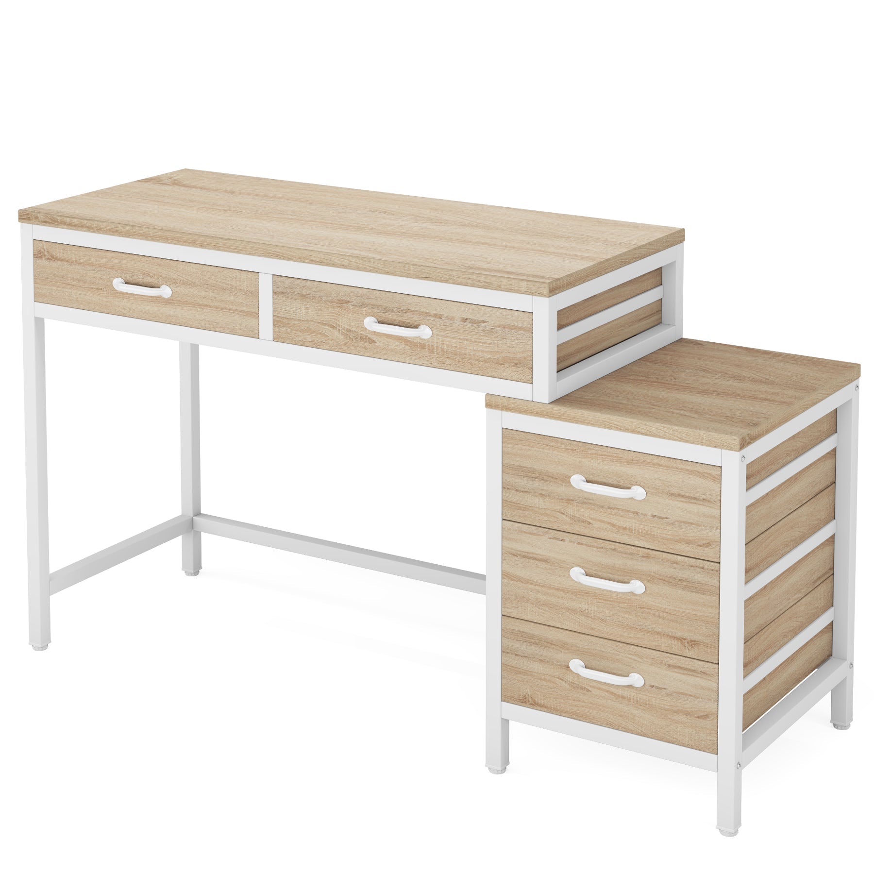 5-Drawer Computer Desk, Study Writing Table with Reversible Drawer Cabinet (Approx. 127 cm)