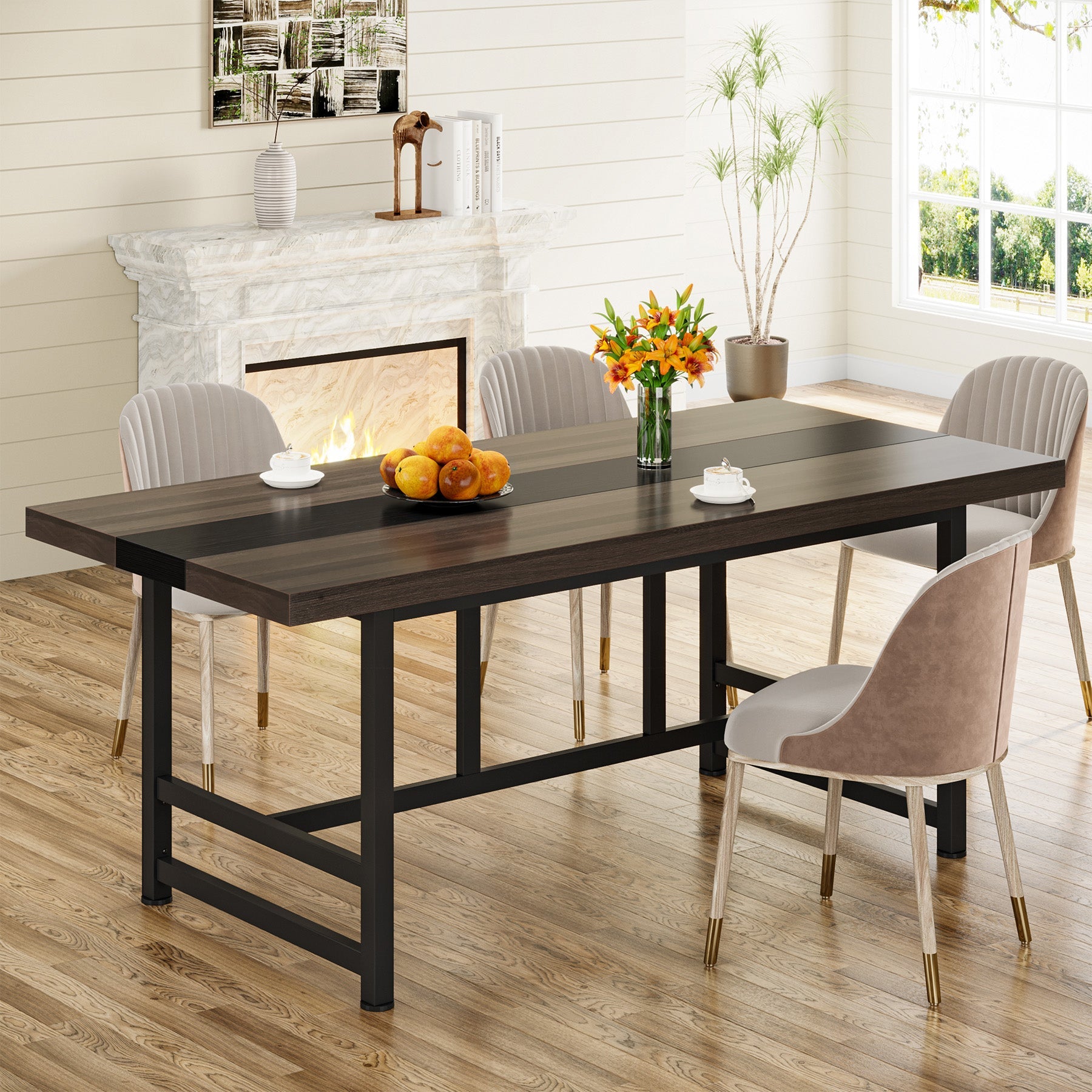 Dining Table for 6 People, 178 cm Home & Kitchen Table with Metal Frame