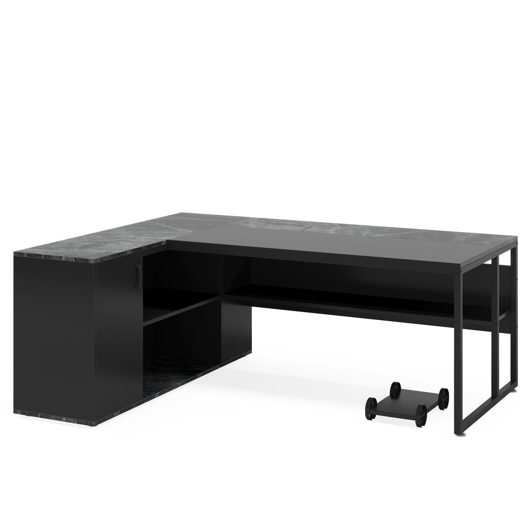 Large L-Shaped Desk, 180 cm Executive Desk with Shelves & Cabinet