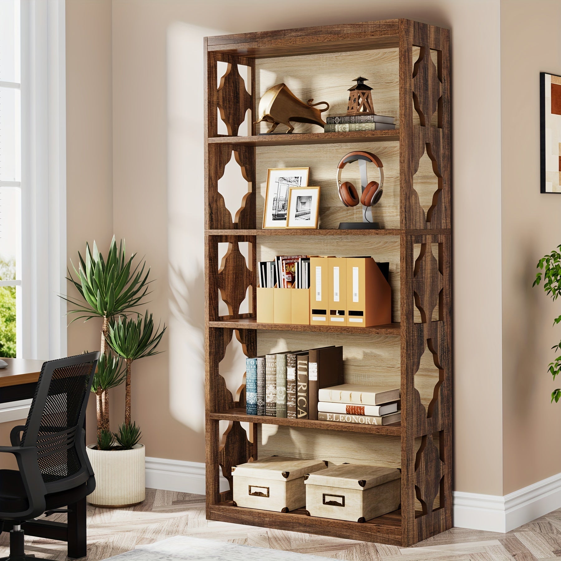 6-Tier Bookcase, 179cm Tall Freestanding Bookshelf with Storage Shelves, Open Bookcase Wood Display Shelving Unit for Living Room