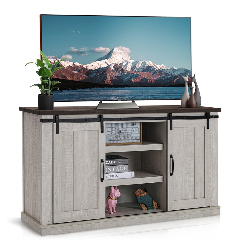 Farmhouse TV Stand For 152cm TV, Entertainment Center With Storage And Sliding Barn Doors, Modern Media TV Console TV Stands For Living Room Bedroom ( Khaki)