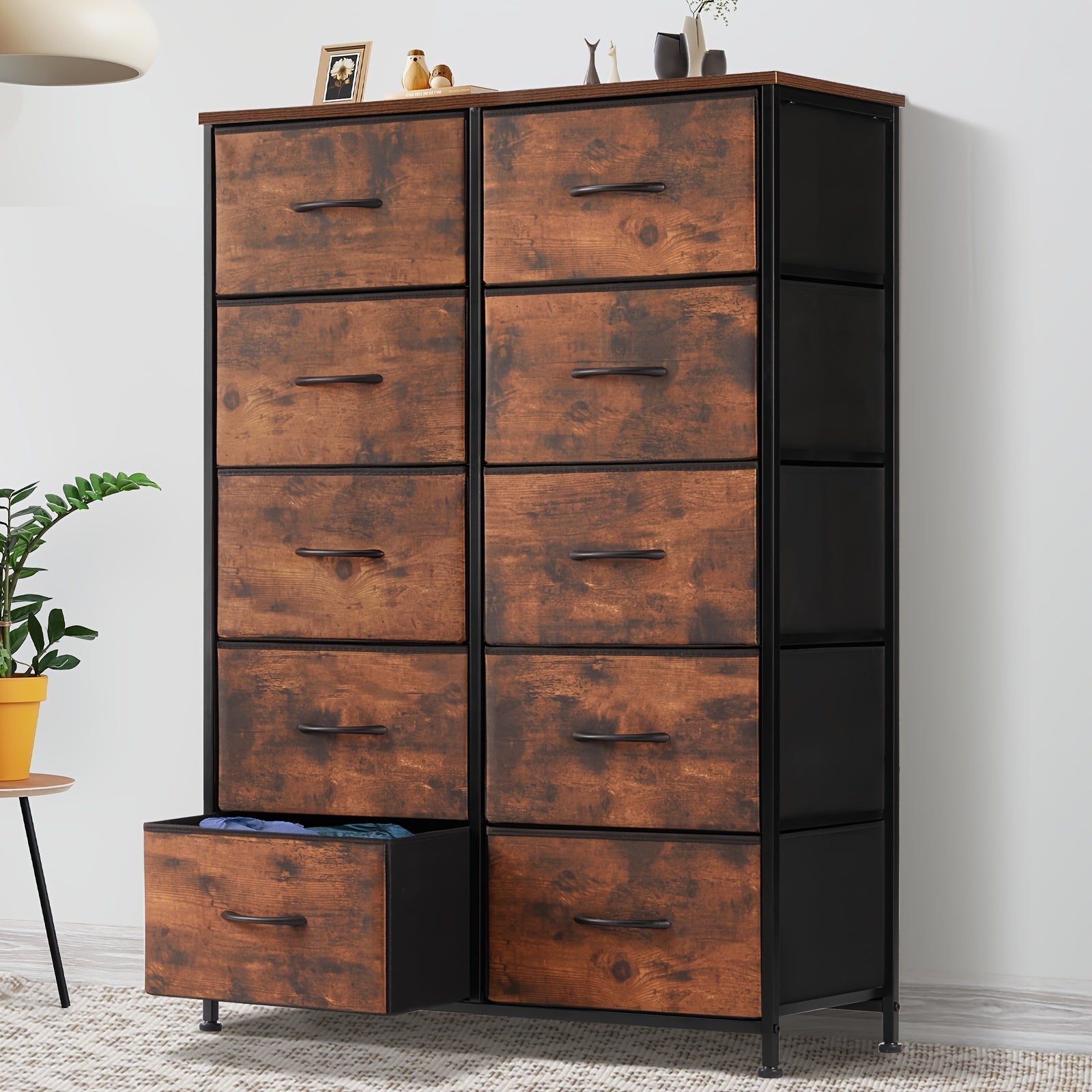 Idle Way Dresser For Bedroom With 10 Drawers, Dresser With Metal Frame And Wood Tabletop, Clothes Drawer Fabric Closet Organizer, Chest Storage Tower For Living Room, Entryway