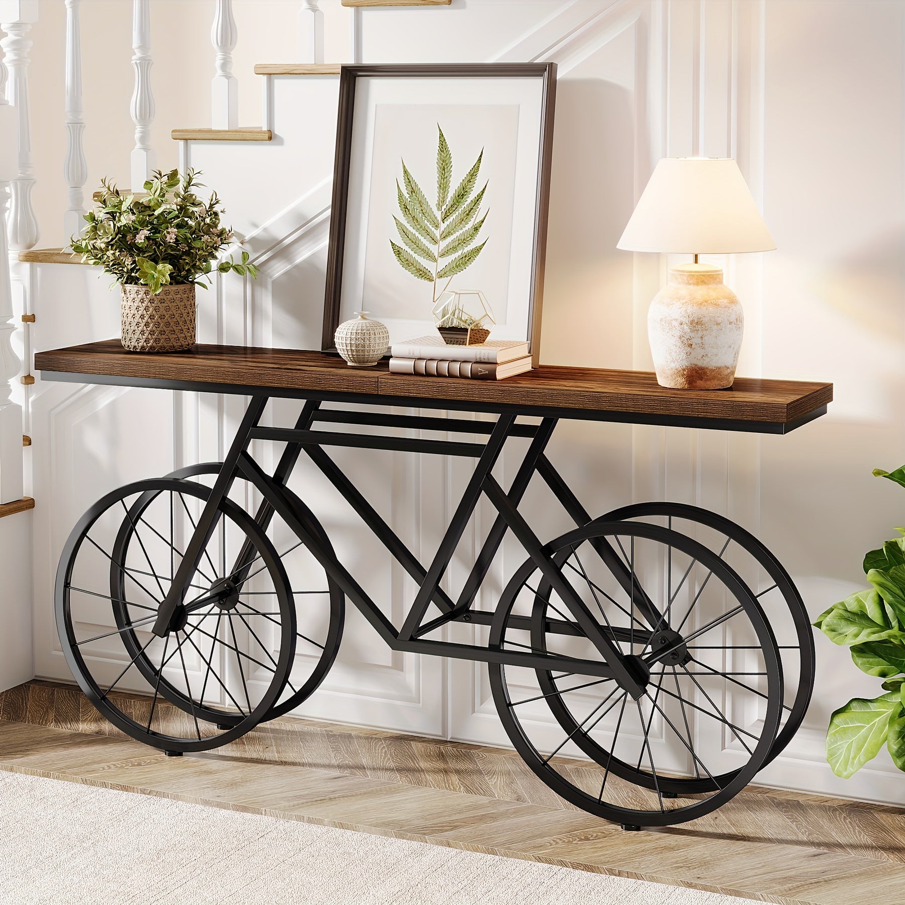 180 cm Extra Long Console Table, Narrow Sofa Table with Bicycle Metal Base, Modern Industrial Entryway Table for Living Room, Hallway, Entrance, Foyer