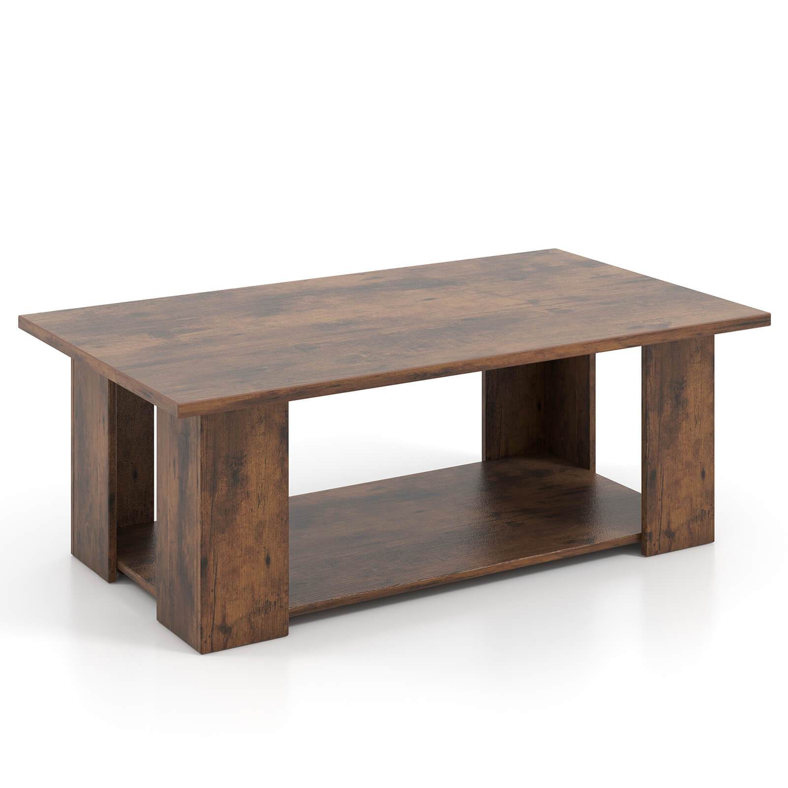 Modern 2-Tier Coffee Table with Storage Shelf - Sturdy Engineered Wood, Easy Assembly, Perfect for Living Room Decor